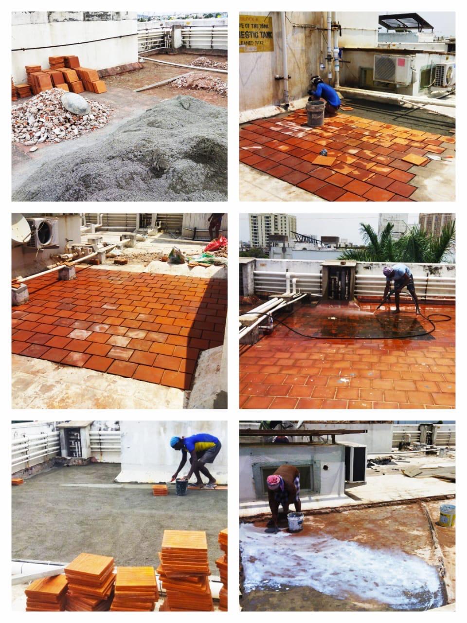 Professional waterproofing work on building terrace in Chennai